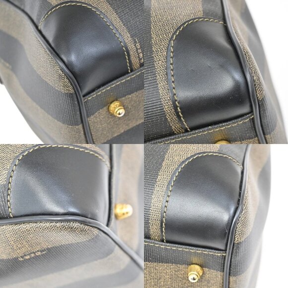 FENDI Logo Pequin Travel Hand Bag PVC Leather Black GHW Made in Italy 65KB280 - Picture 7 of 15